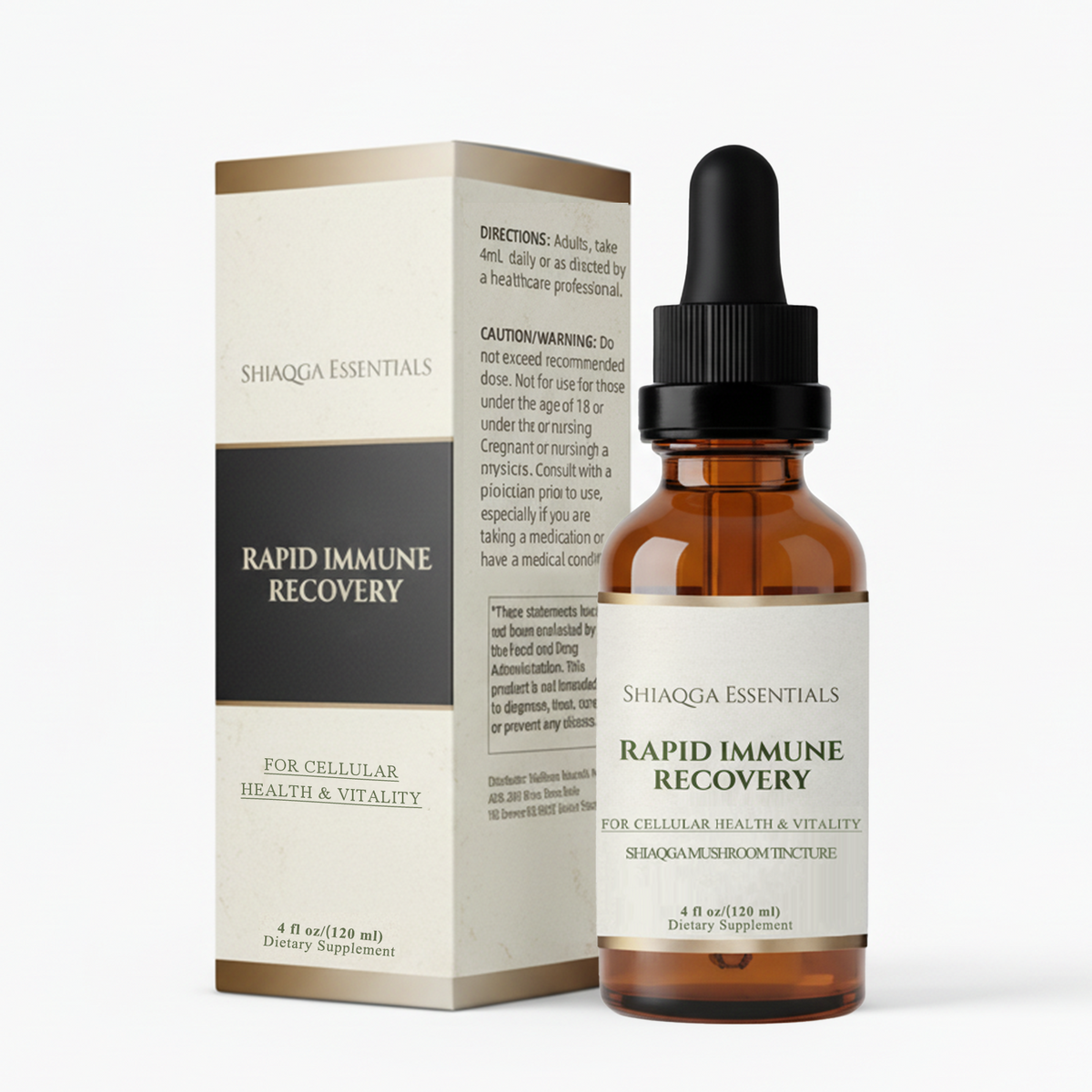 SHIAQGA ESSENTIALS Rapid Immune Recovery 4 fl oz 120 mL bottle and box